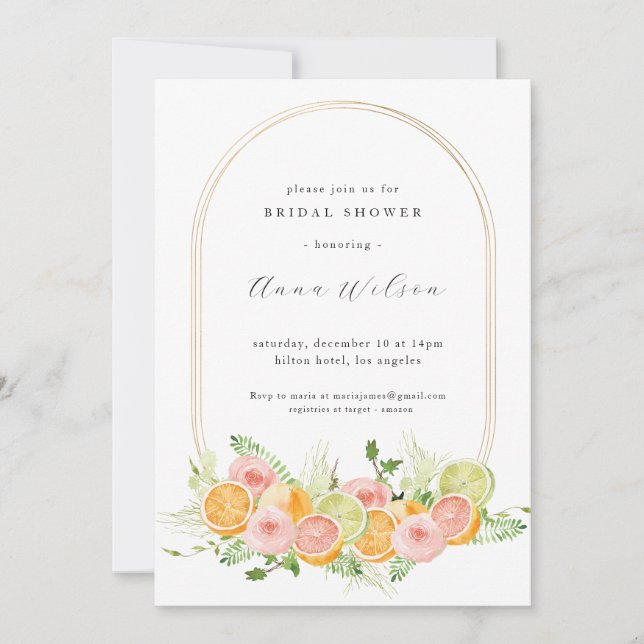 Invitation Aquarelle Floral rose Fête des mariées verte (Devant)