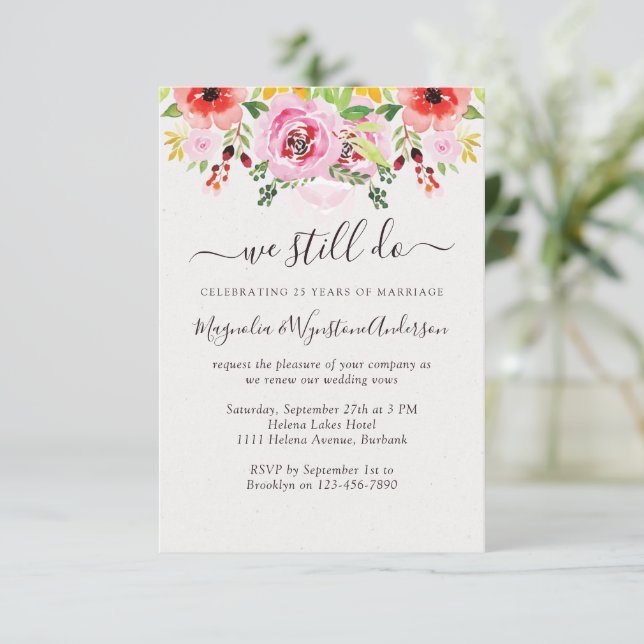 Invitation Aquarelle Floral Rose Moderne Vow Renouvellement (Debout devant)