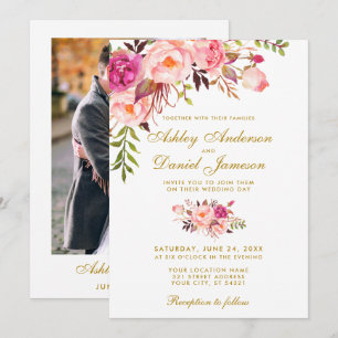 Invitation Aquarelle Floral rose or Mariage photo