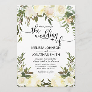 Invitation Aquarelle Floral rose Peach Mariage or ivoire