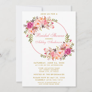 Invitation Aquarelle Floral Rose Wreath Gold Fête des mariées