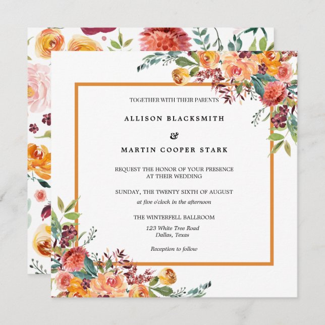 Invitation Aquarelle Floral Rustique Mariage (Devant / Derrière)