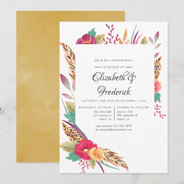 Invitation Aquarelle Floral Safari Mariage Dîner de répétitio (Devant / Derrière)