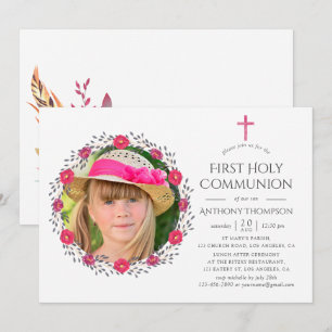 Invitation Aquarelle Floral Safari Première Communion Sainte