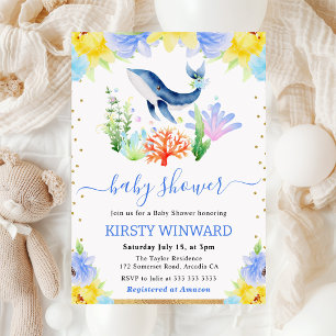 Invitation Aquarelle Floral sous-marine Baby shower Inv