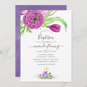 Invitation Aquarelle Floral Spring Baptême