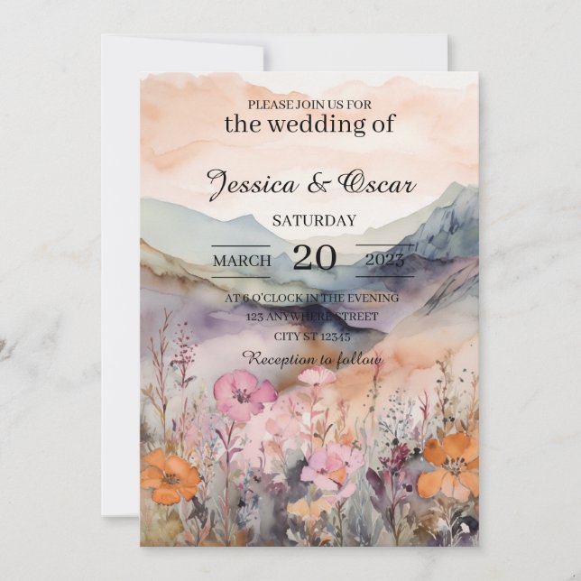 Invitation Aquarelle Floral Spring Mountains Mariage (Devant)