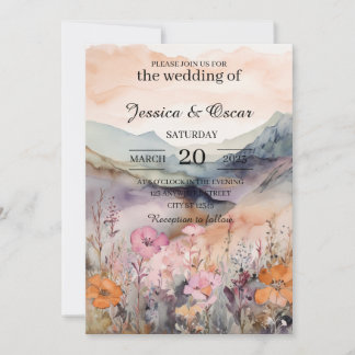 Invitation Aquarelle Floral Spring Mountains Mariage