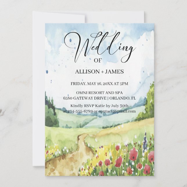 Invitation Aquarelle Floral Spring Mountains Mariage (Devant)