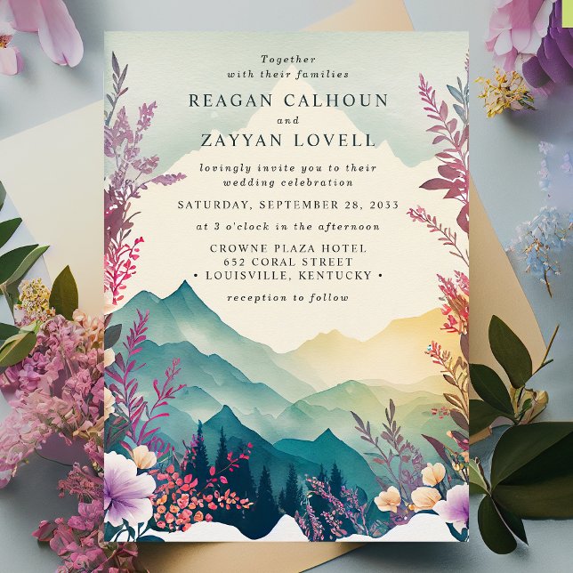 Invitation Aquarelle Floral Spring Mountains Mariage (Créateur téléchargé)