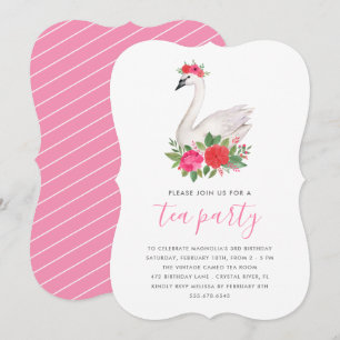 Invitation Aquarelle Floral Swan Princesse Anniversaire Tea P