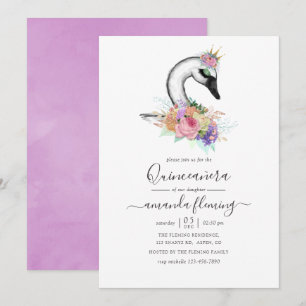 Invitation Aquarelle Floral Swan Quinceañera