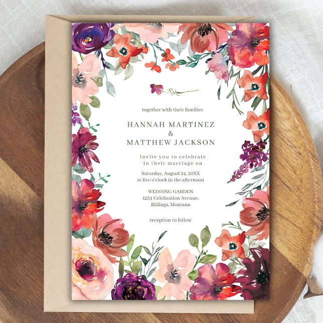 Invitation Aquarelle Floral Terracotta Boho Mariage (Créateur téléchargé)