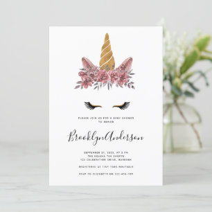 Invitation Aquarelle Floral Unicorn Baby shower
