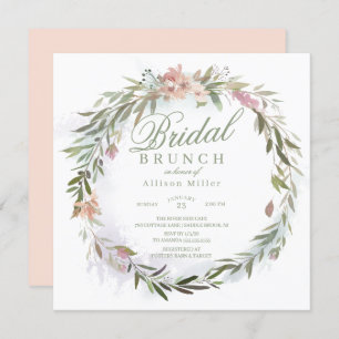 Invitation Aquarelle Floral verdure Wreath Bridal Brunch