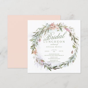 Invitation Aquarelle Floral verdure Wreath Bridal Luncheon