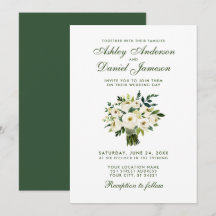 Aquarelle Floral Vert Blanc Mariage Bouquet GB