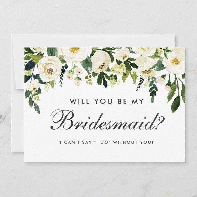 Invitation Aquarelle Floral Vert Blanc Mariage Bridesmaid (Devant)