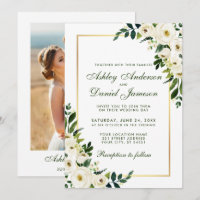 Aquarelle Floral Vert Blanc Or Mariage photo