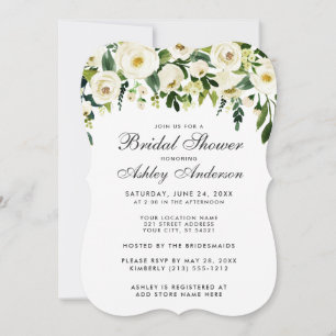 Invitation Aquarelle Floral Vert Fête des mariées blanche B
