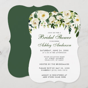 Invitation Aquarelle Floral Vert Fête des mariées blanche BSB