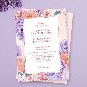 Invitation Aquarelle Floral Vintage Peach Mariage rose