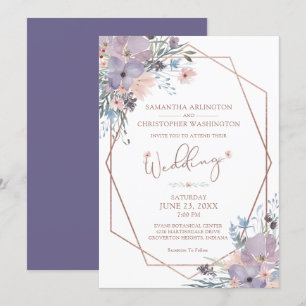 Invitation Aquarelle Floral violet Mariage géométrique