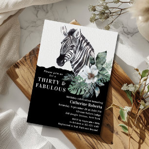 Invitation Aquarelle Floral Zèbre 30ème anniversaire