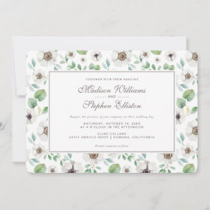 Invitation Aquarelle florale   Anémonique blanc - Mariage