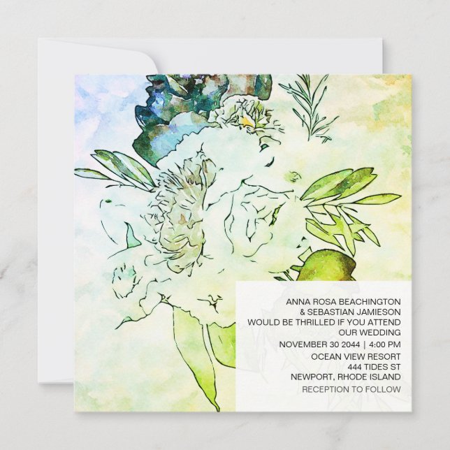 Invitation *~* Aquarelle Florale AR15 QR RSVP Ombre MARIAGE (Devant)