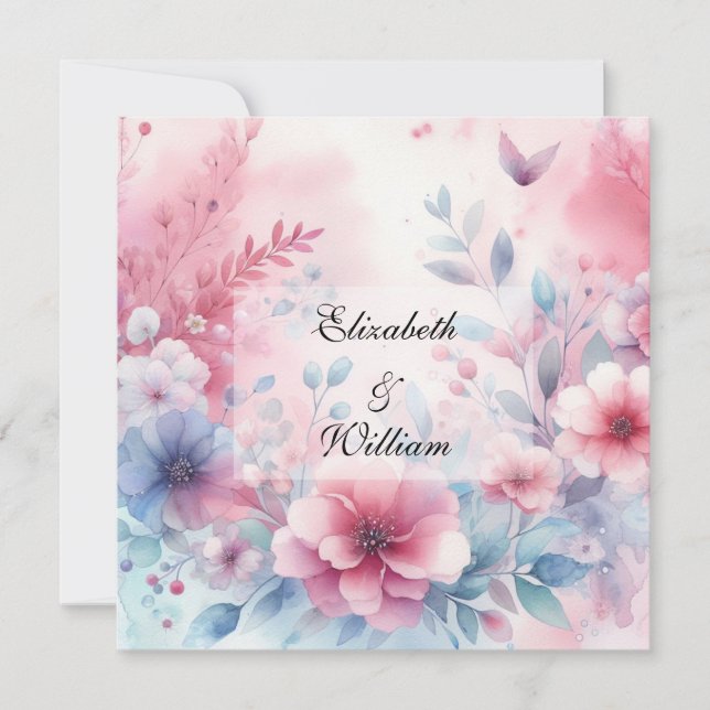 Invitation Aquarelle florale aux couleurs pastel douces (Devant)