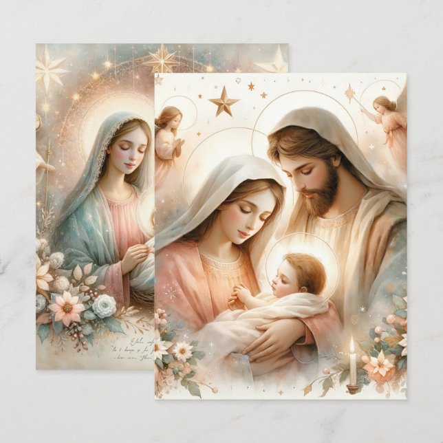 Invitation Aquarelle Florale Baby Jesus Scrapbook imprimable (Devant / Derrière)