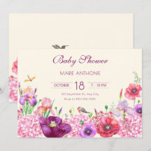 Aquarelle florale baby shower naturel oiseau