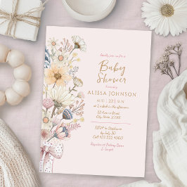 Invitation Aquarelle florale Baby shower rose
