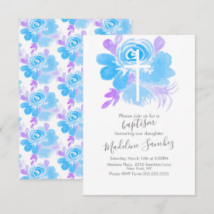 Invitation Aquarelle Florale Baptême bleu croisé