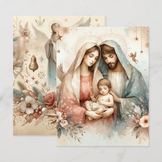 Invitation Aquarelle Florale Bébé Jésus Carstock imprimable (Devant / Derrière)