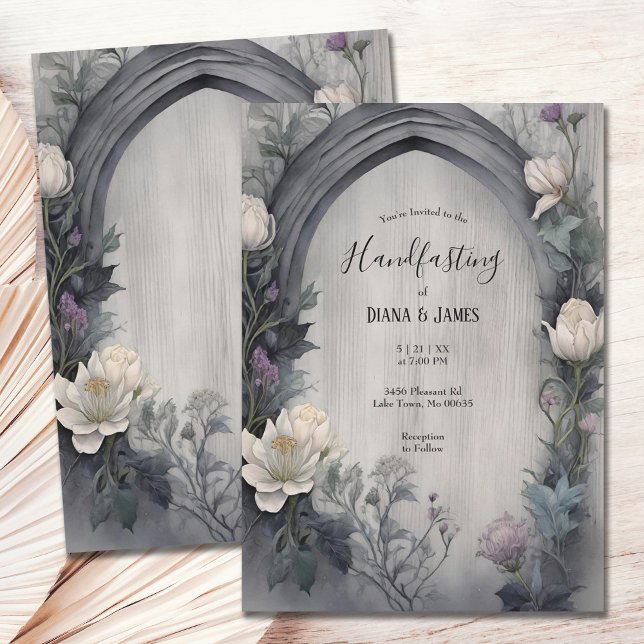 Invitation Aquarelle florale blanche gothique païen à la main (Créateur téléchargé)