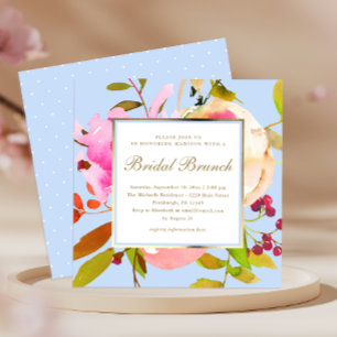 Invitation Aquarelle florale bleu avec points Brunch nuptial