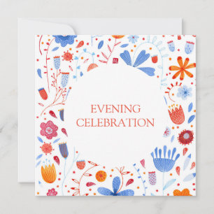 Invitation Aquarelle florale Bleu orange