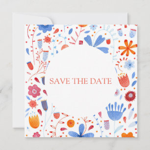 Invitation Aquarelle florale Bleu orange