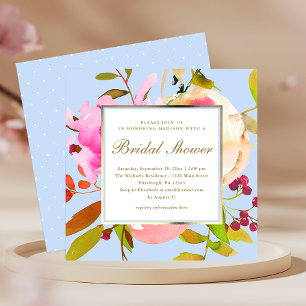 Invitation Aquarelle Florale Bleue avec Fête des mariées de p