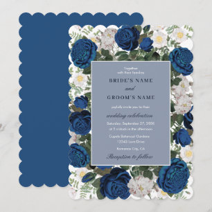 Invitation Aquarelle Florale Bleue Moderne Mariage élégant