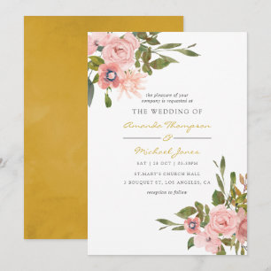 Invitation Aquarelle florale Blush et Gold Wedding Inviter