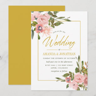 Invitation Aquarelle florale Blush et Gold Wedding Inviter