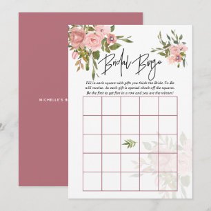 Invitation Aquarelle florale Blush et Rose Gold Bride Bingo