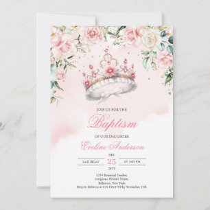 Invitation Aquarelle florale blush wreath Baptism tiara