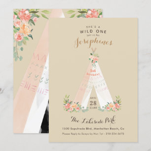 Invitation Aquarelle Florale Boho Tribal Teepee Wild One