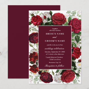 Invitation Aquarelle florale bourguignonne moderne Mariage él