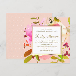 Invitation Aquarelle florale brillante avec Baby shower à poi