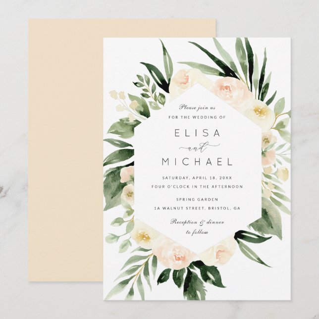 Invitation Aquarelle Florale Brosse Moins moderne (Devant / Derrière)